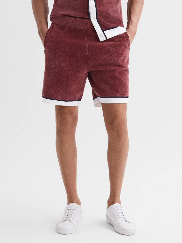 Reiss Rust Fielder Relaxed Fit Elasticated Chenille Shorts - Image 1 of 5