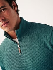Green Textured Long Sleeve Zip Neck Jumper - Image 1 of 9