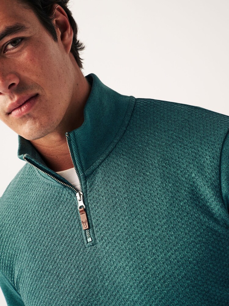 Green Textured Long Sleeve Zip Neck Jumper - Image 1 of 9