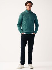 Green Textured Long Sleeve Zip Neck Jumper - Image 2 of 9