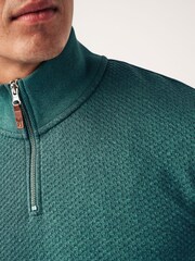 Green Textured Long Sleeve Zip Neck Jumper - Image 5 of 9