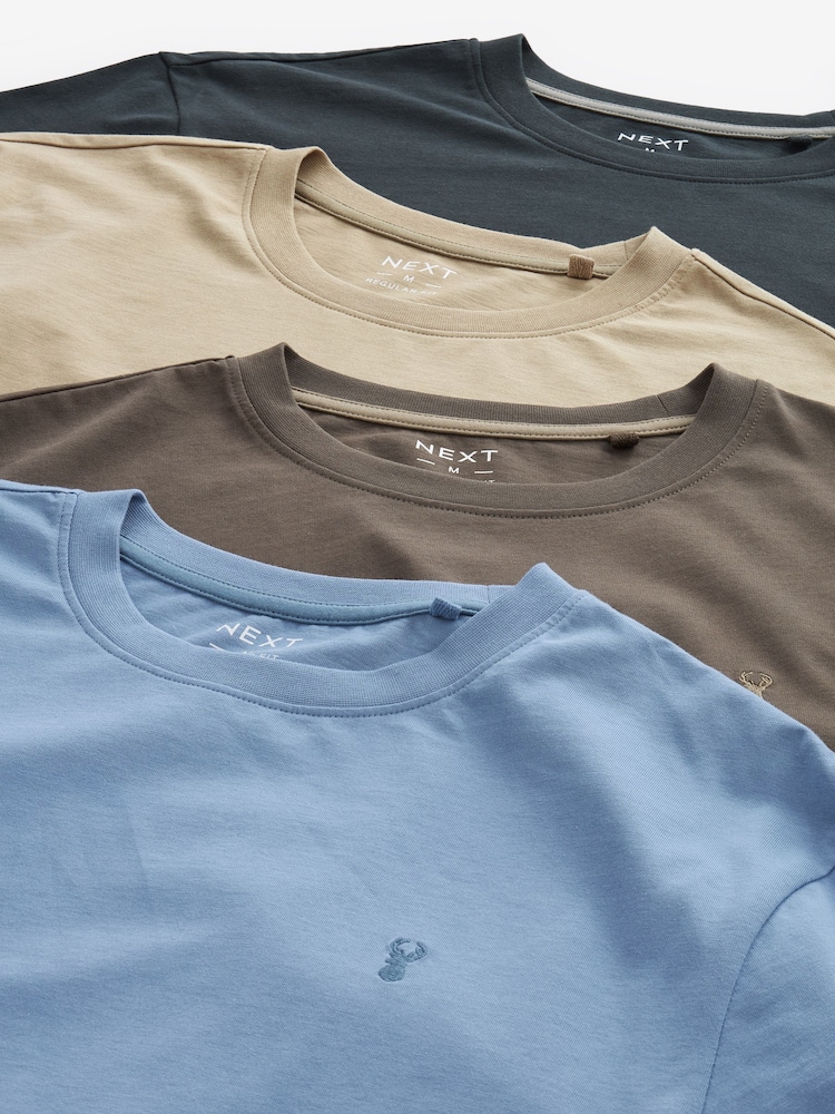 Stone/ Light Blue/ Charcoal Grey/ Mushroom Brown Regular Fit T-Shirts 4 Pack - Image 6 of 14