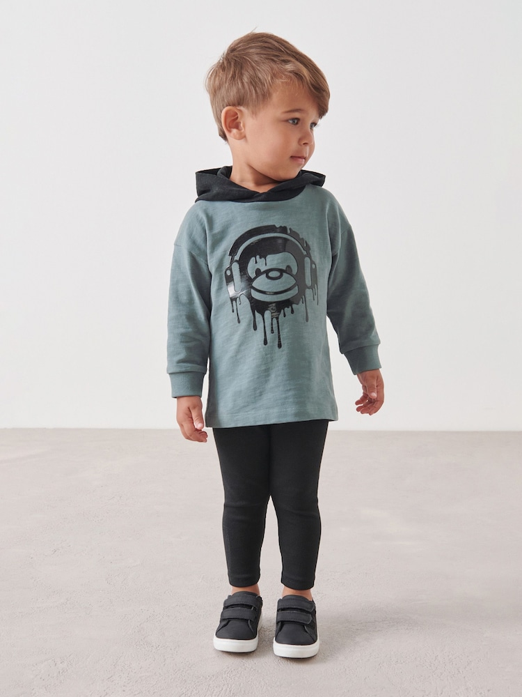 Blue/Black Long Sleeve Hoodie and Leggings Set (3mths-7yrs) - Image 1 of 7