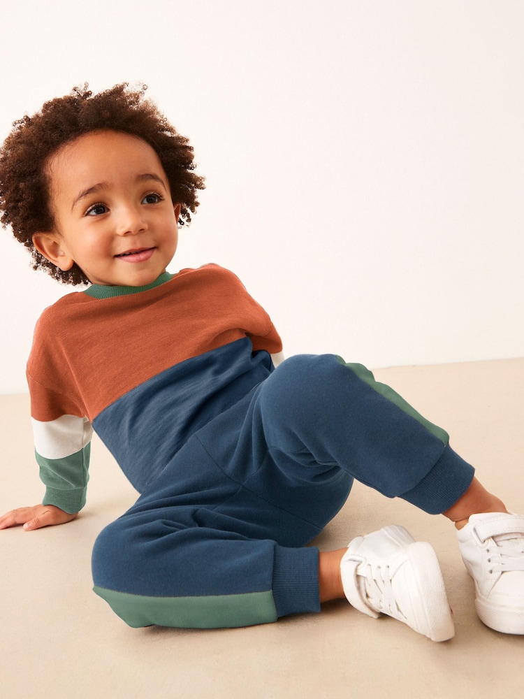 Rust/Navy Long Sleeve Cosy Colourblock T-Shirt and Joggers Set (3mths-7yrs) - Image 2 of 8
