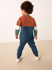 Rust/Navy Long Sleeve Cosy Colourblock T-Shirt and Joggers Set (3mths-7yrs) - Image 3 of 8