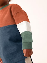Rust/Navy Long Sleeve Cosy Colourblock T-Shirt and Joggers Set (3mths-7yrs) - Image 4 of 8