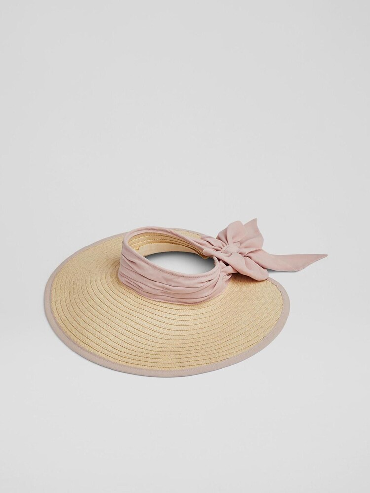 LK Bennett Pink Rosemary Natural Raffia And Bow Visor - Image 1 of 5
