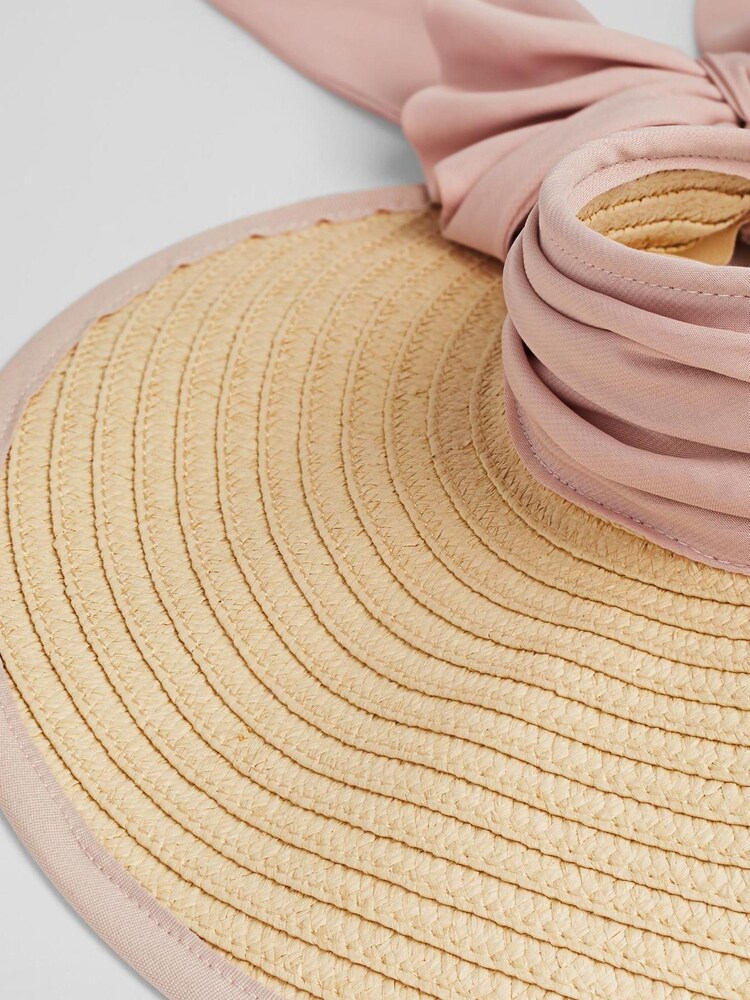 LK Bennett Pink Rosemary Natural Raffia And Bow Visor - Image 2 of 5