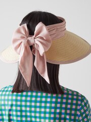LK Bennett Pink Rosemary Natural Raffia And Bow Visor - Image 4 of 5