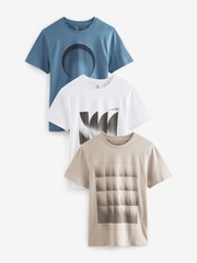 Neutrale Farbe - 3er-Pack - T-Shirt mit Print - Bild 1 von 14