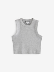 Grey Marl Ribbed Shorter length Sleeveless Racer Vest Tank Top - Image 4 of 5