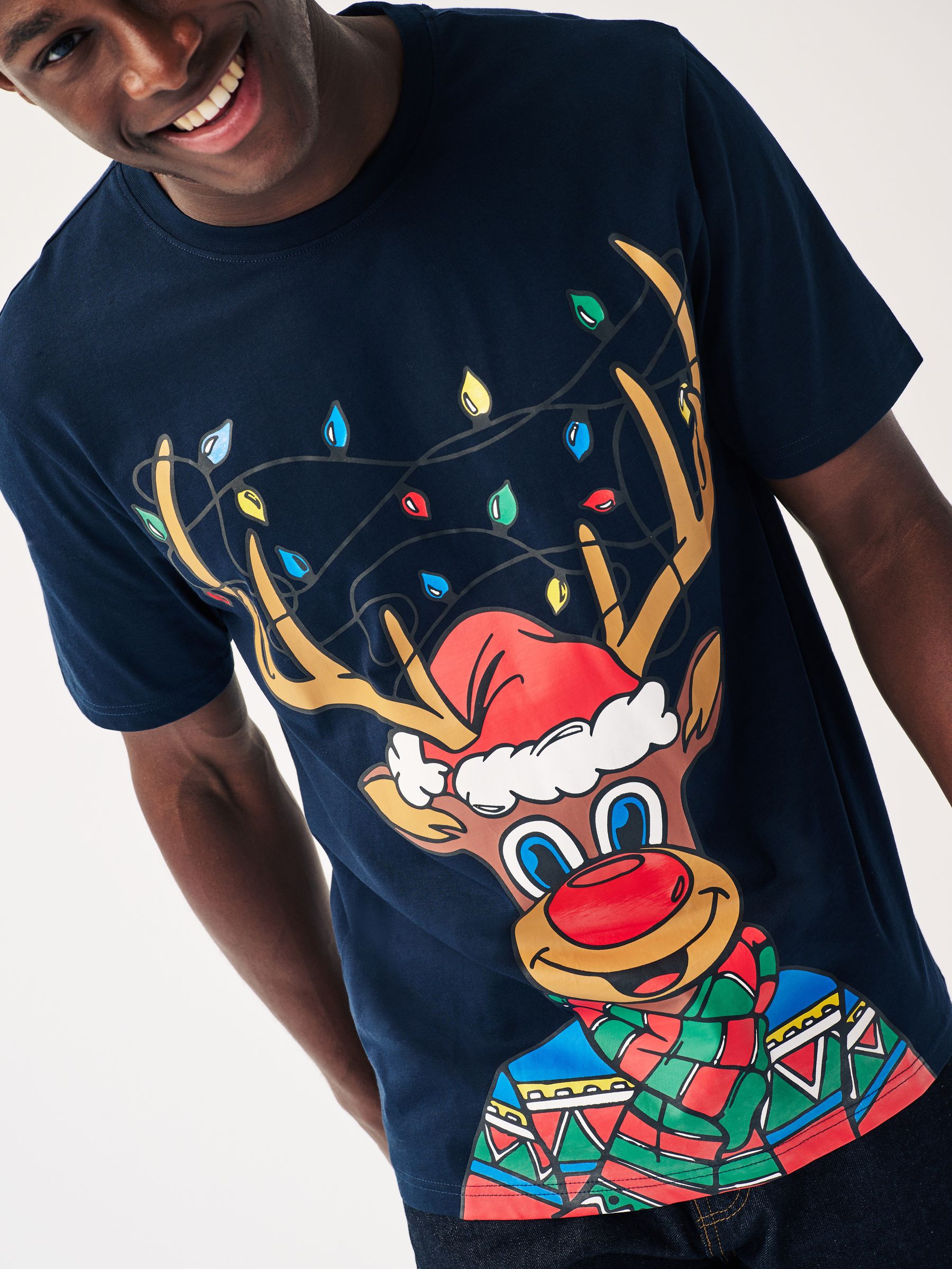 Buy Navy Blue Reindeer Print Christmas T Shirt from Next Luxembourg