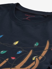 Navy Blue Reindeer Print Christmas T-Shirt - Image 6 of 7