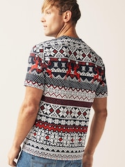 Navy Blue Fairisle Print Christmas T-Shirt - Image 3 of 7