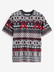 Navy Blue Fairisle Print Christmas T-Shirt - Image 5 of 7