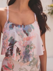 Pink Watercolour Floral Tummy Shaping Control Frill Swimsuit - Image 4 of 5