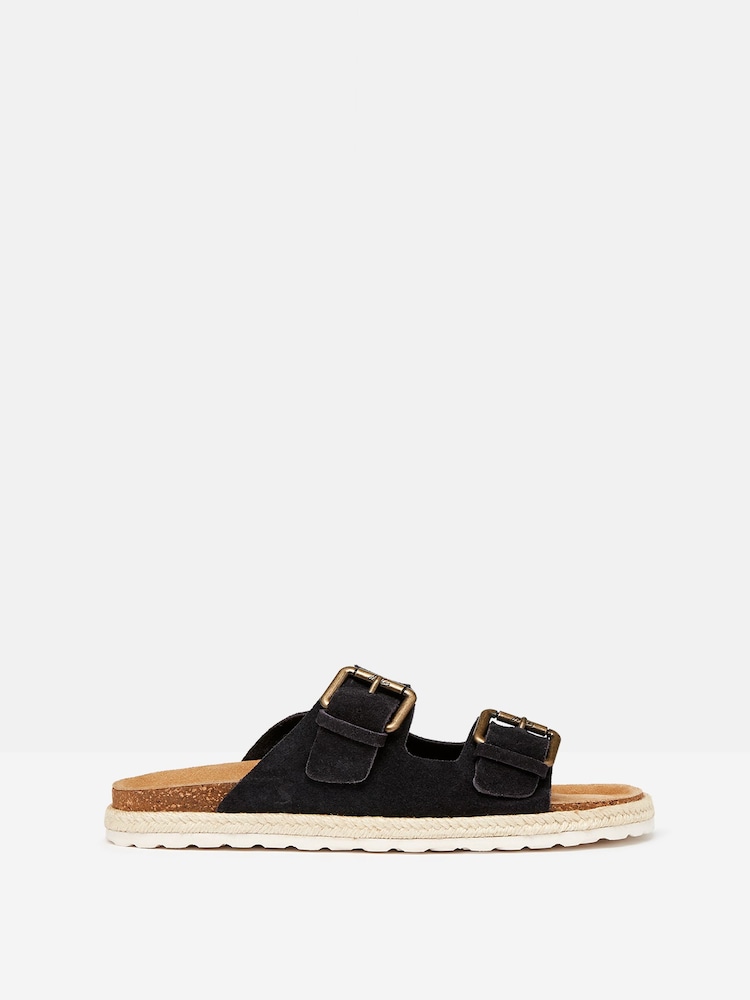 Joules Lucinda Navy Blue Suede Espadrille Buckle Sliders - Image 1 of 1 Joules Lucinda Navy Blue Suede Espadrille Buckle Sliders - Image 1 of 1