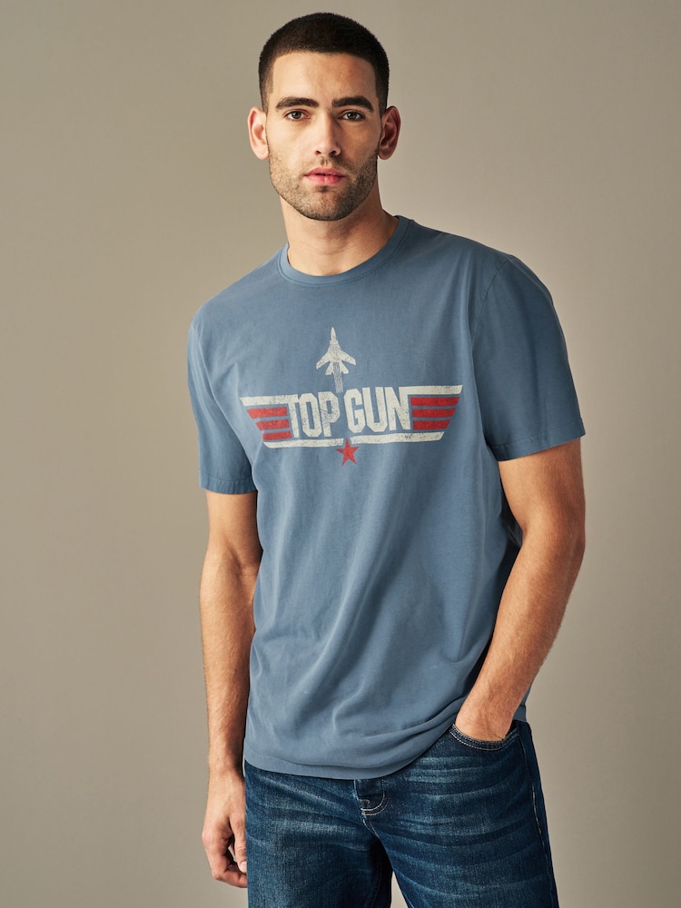 Blue Regular Fit Regular Fit Top Gun License 100% Cotton T-Shirt - Image 1 of 8