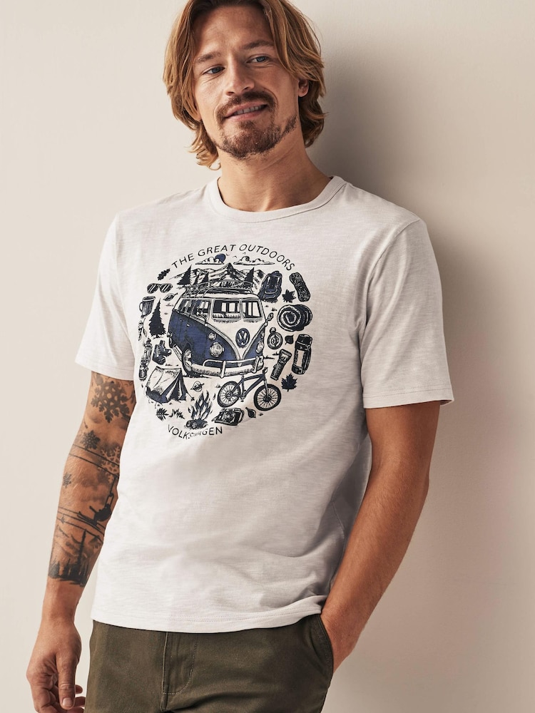 Ecru Cream Camping Volkswagen License T-Shirt - Image 1 of 7 Ecru Cream Camping Volkswagen License T-Shirt - Image 1 of 7