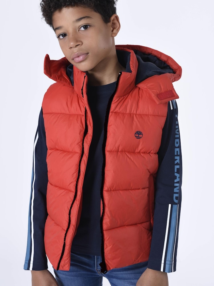Timberland Red Logo Hooded Gilet - Image 1 of 1 Timberland Red Logo Hooded Gilet - Image 1 of 1