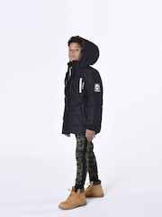 Timberland Black Hooded Logo Parka Coat - Image 1 of 5