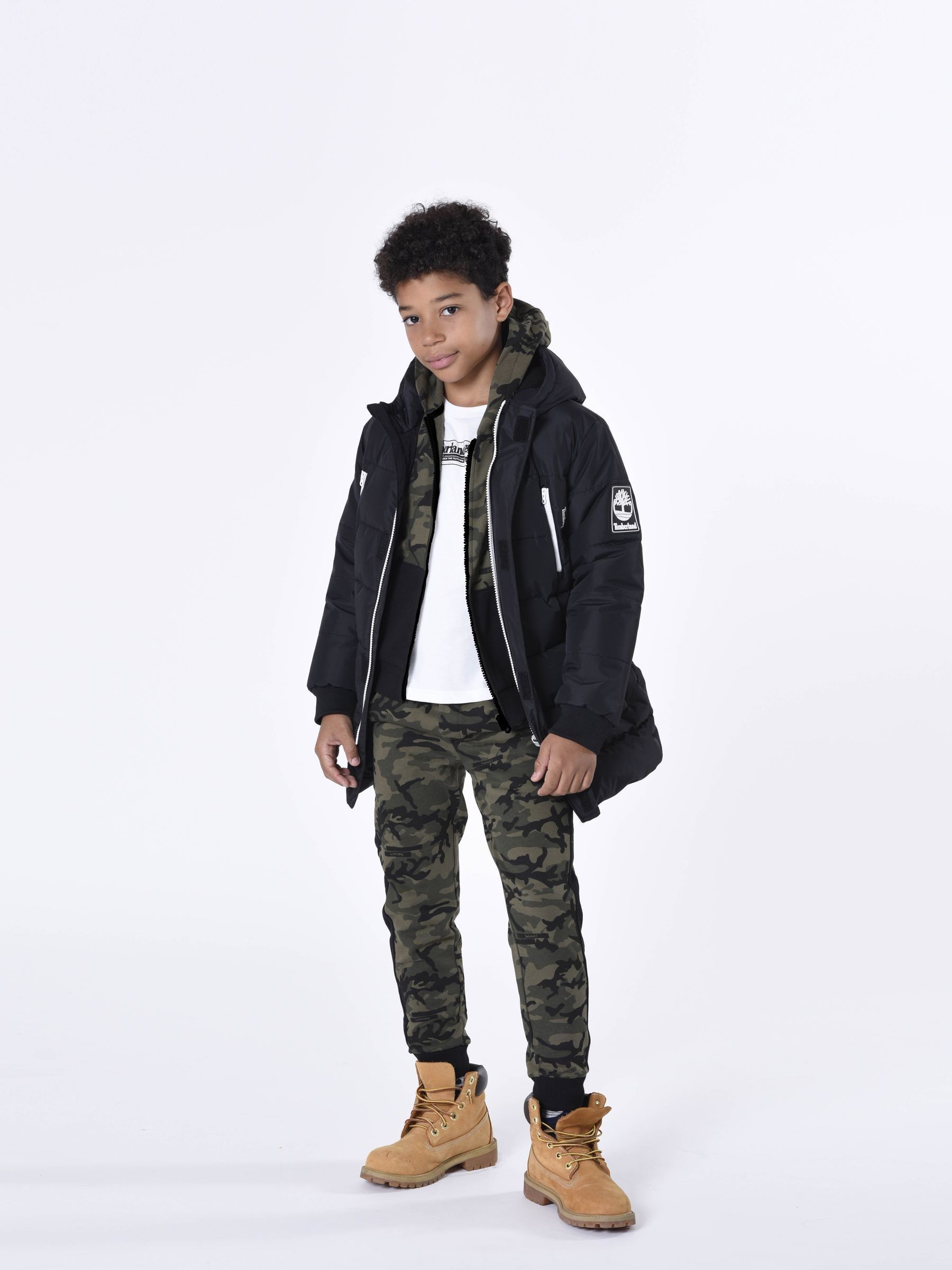 Buy Timberland Black Hooded Logo Parka Coat from Next USA