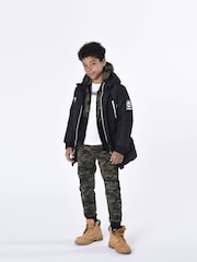 Timberland Black Hooded Logo Parka Coat - Image 2 of 5