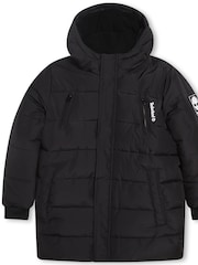 Timberland Black Hooded Logo Parka Coat - Image 3 of 5