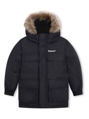 Timberland Navy Logo Hooded Parka Coat - Image 1 of 2