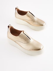 Gold Slip On Signature Forever Comfort® Leather Chunky Wedge Platform Trainers - Image 1 of 4