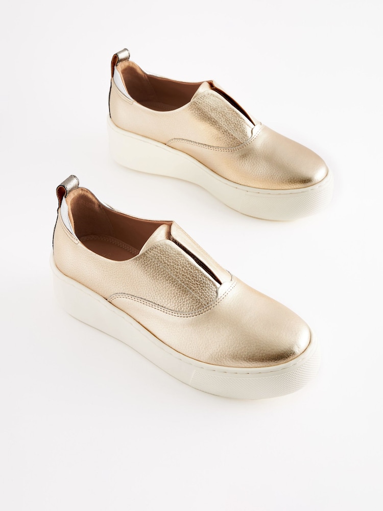 Gold Slip On Signature Forever Comfort® Leather Chunky Wedge Platform Trainers - Image 1 of 4