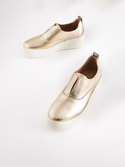 Gold Slip On Signature Forever Comfort® Leather Chunky Wedge Platform Trainers - Image 2 of 4