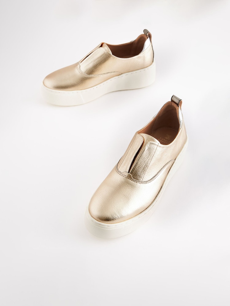 Gold Slip On Signature Forever Comfort® Leather Chunky Wedge Platform Trainers - Image 2 of 4