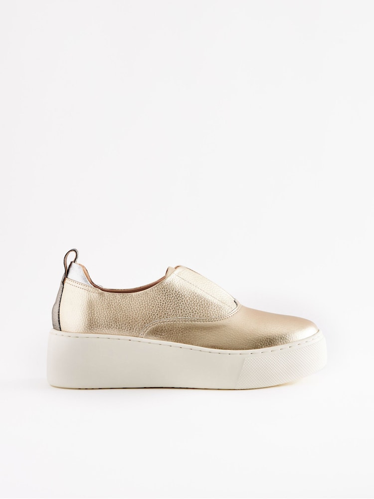 Gold Slip On Signature Forever Comfort® Leather Chunky Wedge Platform Trainers - Image 3 of 4