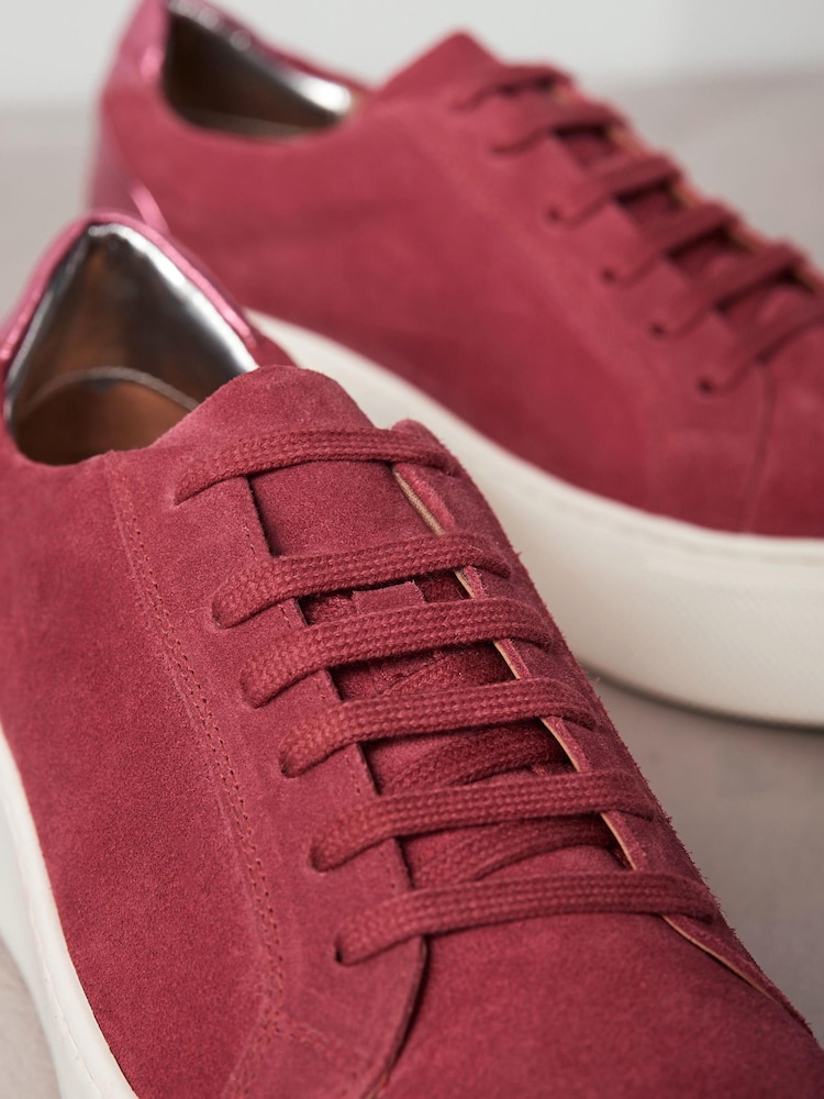 Bright Pink Lace Up Signature Forever Comfort® Leather Chunky Wedge Platform Trainers - Image 3 of 6