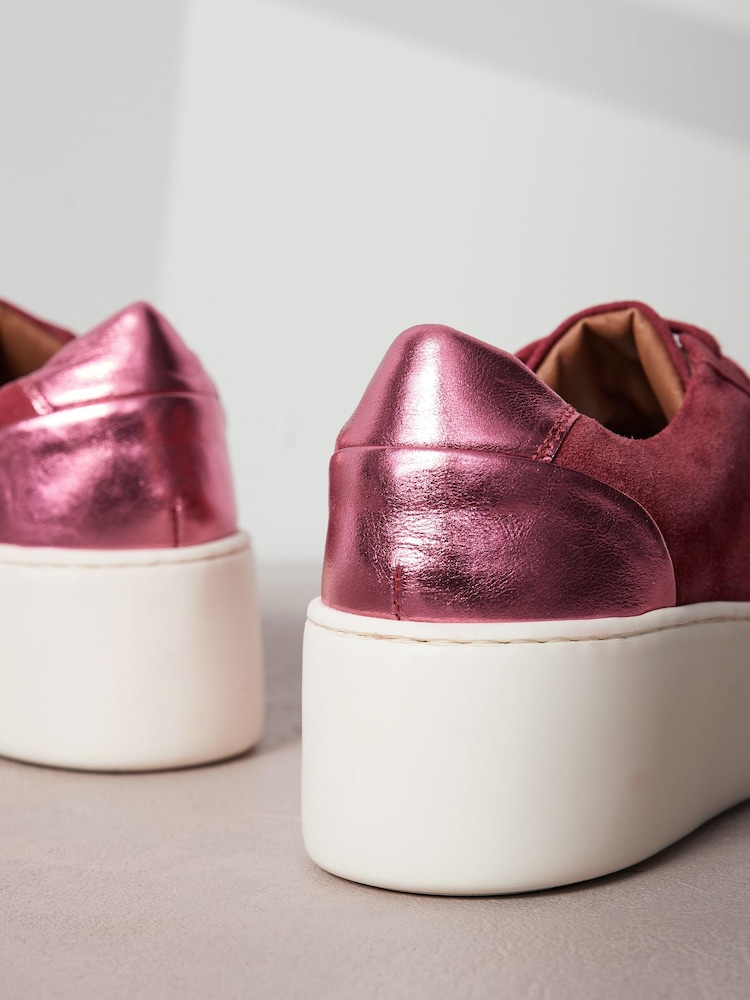 Bright Pink Lace Up Signature Forever Comfort® Leather Chunky Wedge Platform Trainers - Image 4 of 6