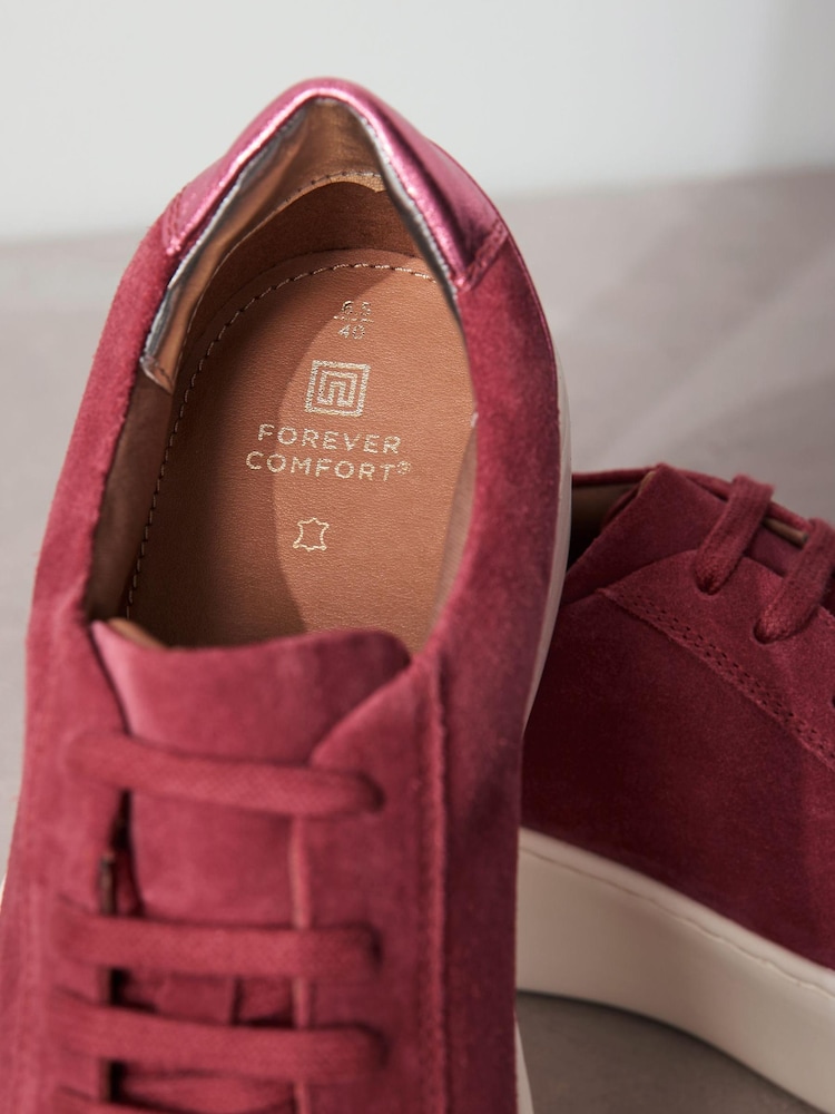 Bright Pink Lace Up Signature Forever Comfort® Leather Chunky Wedge Platform Trainers - Image 5 of 6