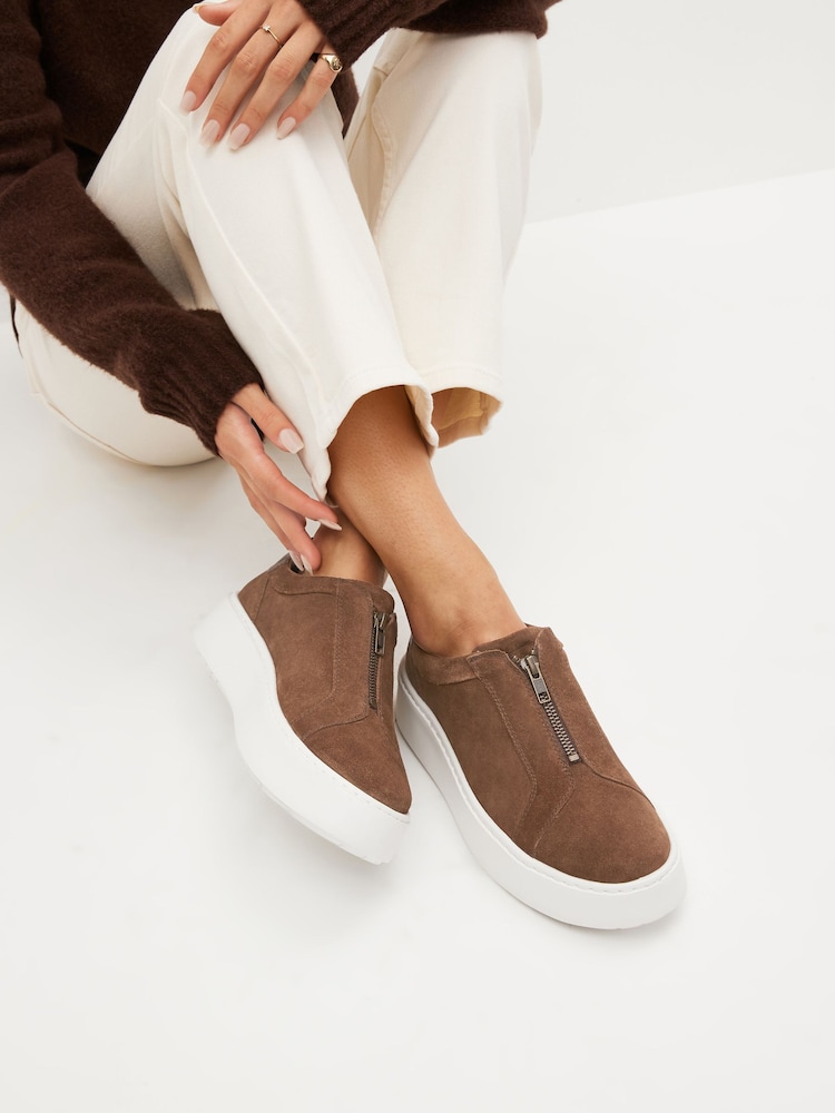 Tan Brown Signature Forever Comfort® Leather Chunky Zip Trainers - Image 1 of 8 Tan Brown Signature Forever Comfort® Leather Chunky Zip Trainers - Image 1 of 8