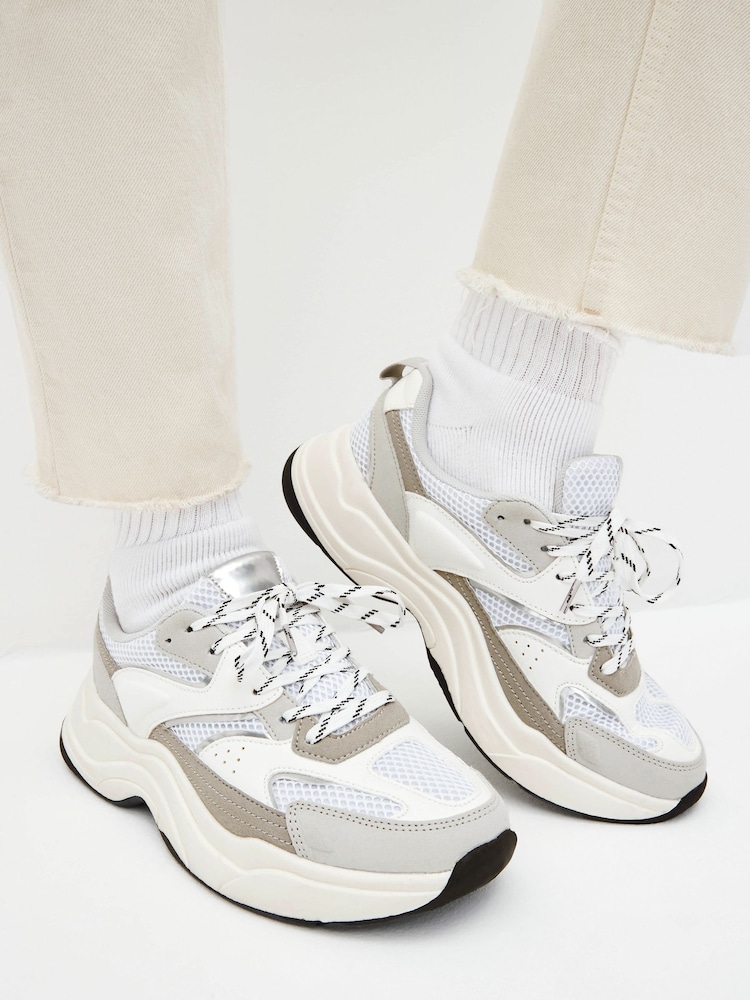 White Forever Comfort® Chunky Sole Lace Up Trainers - Image 1 of 9 White Forever Comfort® Chunky Sole Lace Up Trainers - Image 1 of 9