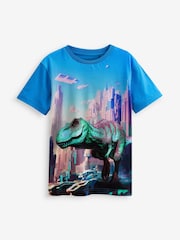 Blue 3D T-Rex City Scape Printed T-Shirt (3-16yrs) - Image 1 of 2