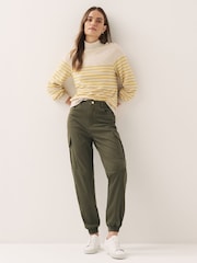 Khaki Green Jersey Denim Cargo Joggers - Image 1 of 6