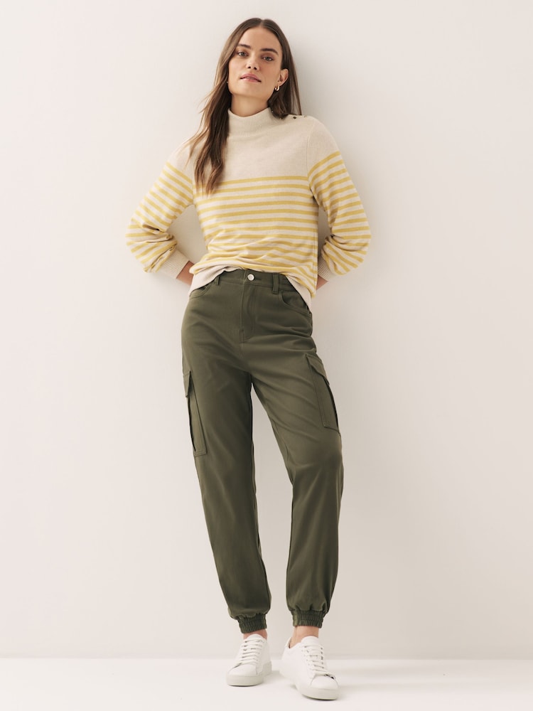 Khaki Green Jersey Denim Cargo Joggers - Image 1 of 6