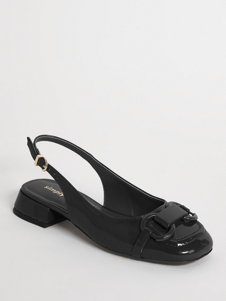Simply Be Black Snaffle Trim Slingback Shoes in Extra Wide Fit - Image 2 of 3