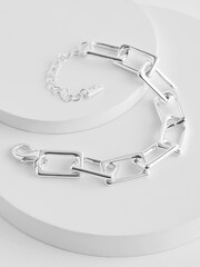 Silver Tone Rectangular Link Chunky Chain Bracelet - Image 3 of 4