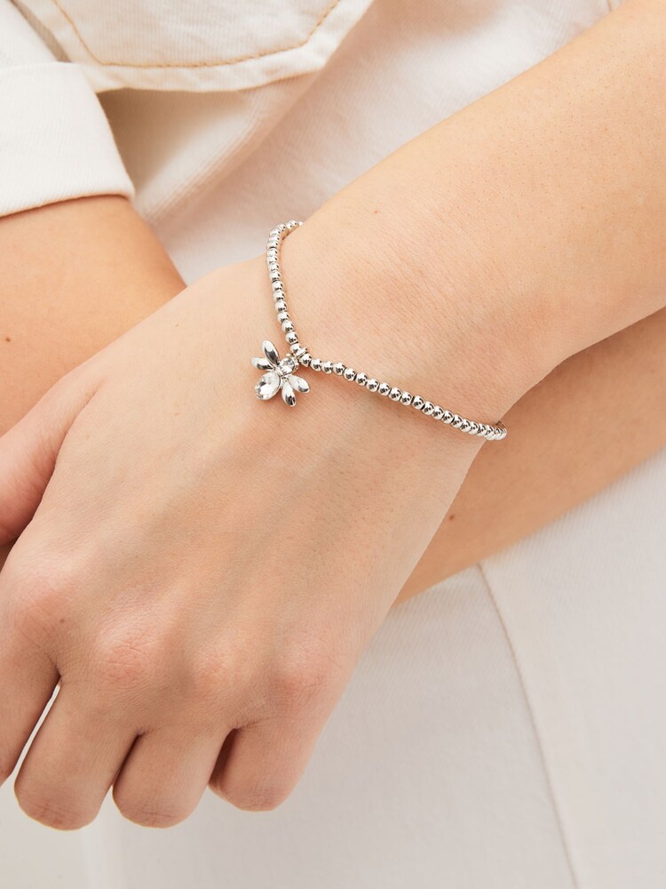 Silver Tone Bee Charm Beady Stretch Bracelet - Image 1 of 5