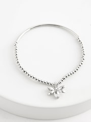 Silver Tone Bee Charm Beady Stretch Bracelet - Image 4 of 5