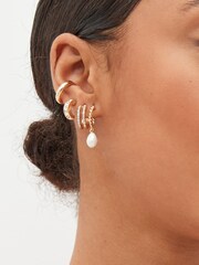 Gold Tone Pearl and Sparkle Hoop Earrings 4 Packs with Ear Cuff - Image 2 of 3