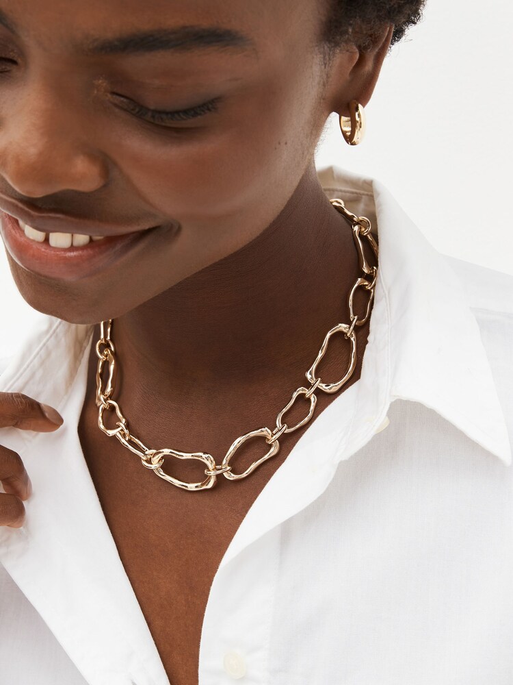 Gold Tone Organic Shaped Necklace Made With Recycled Metals - Image 2 of 3