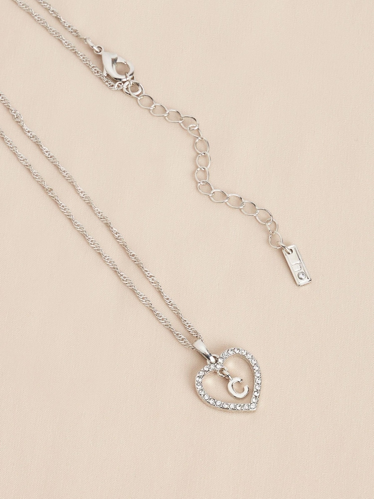Silver Tone Sparkle Heart Initial Necklace - Image 11 of 11