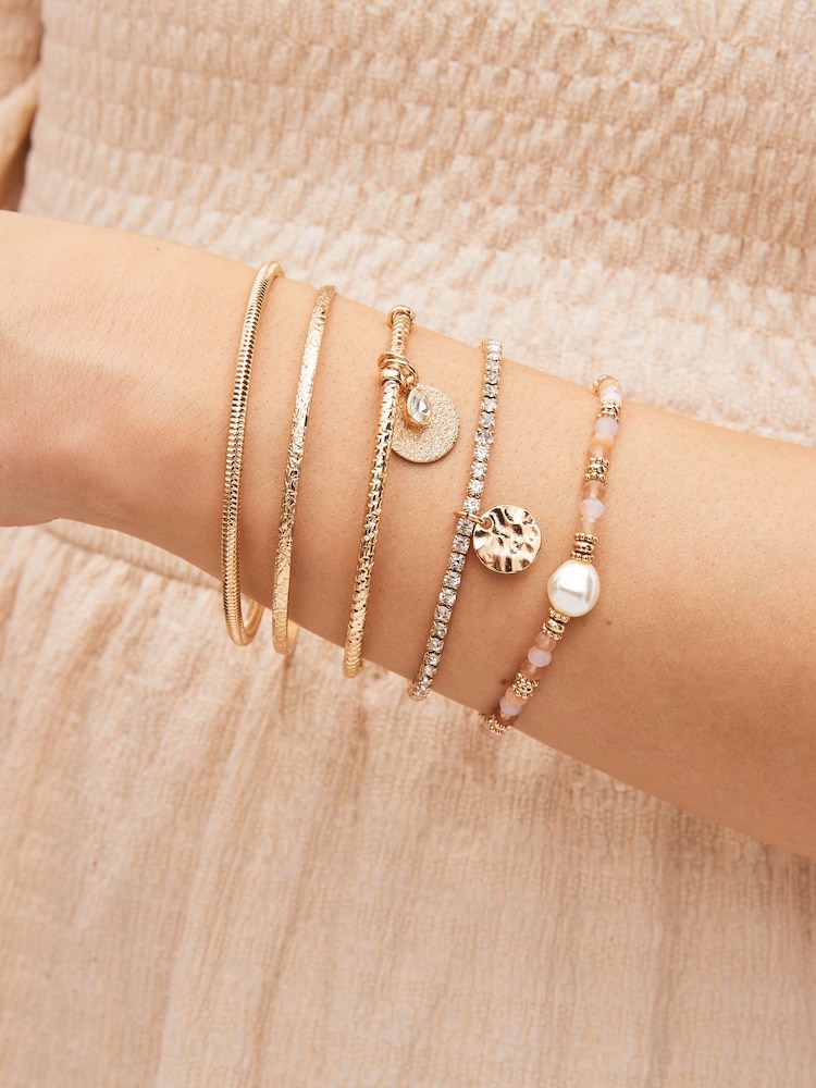 Pink/Gold Tone Beaded Stretch Bracelet and Bangle Pack - Image 1 of 3